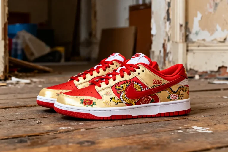 Chaussures Nike édition Nouvel An chinois 2026 avec motifs dragons et fleurs colorées