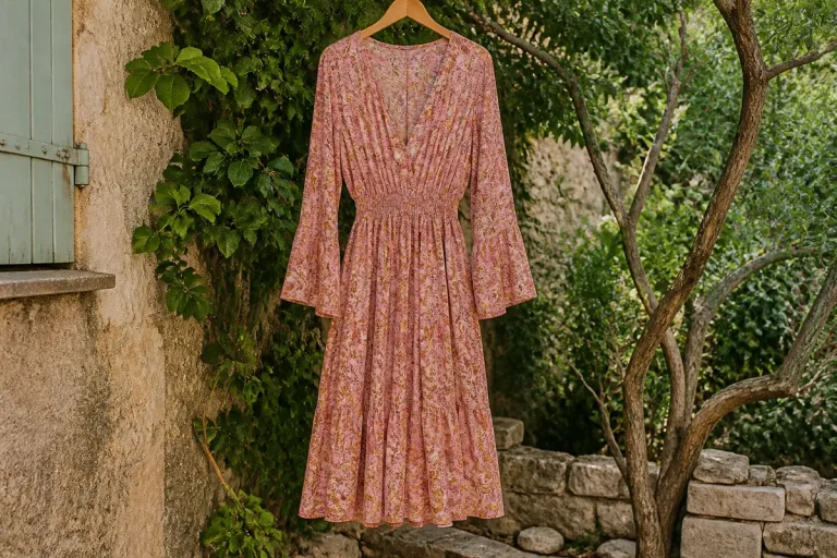 Robe fleurie rose suspendue dans un jardin par lefildastrid.fr robe élégante et bucolique